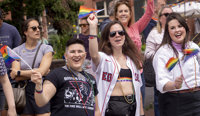 Pride Parade in Boston, U.S.A. June 10, 2023, Boston, Massachusetts, USA: Parade observers cheer for the inaugural Boston Pride for the People parade downtown Boston, Massachusetts.  Photo by Keiko Hiromi AFLO   