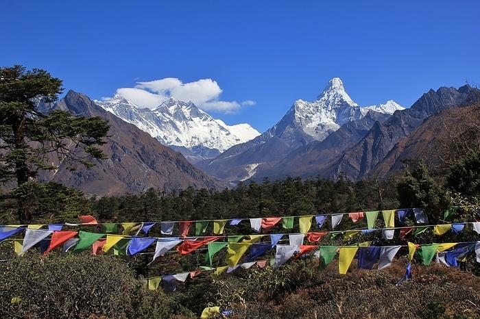 Prayer flags and snow capped mountains Lhotse and Ama Dablam Prayer flags and snow capped mountains Lhotse and Ama Dablam, by Zoonar Ursula Perret