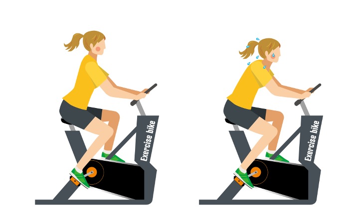 Illustration set of Caucasian Woman Exercising on Aerobike Diet Workout