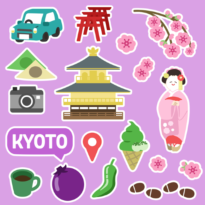 Kyoto icon set with ruffled edges