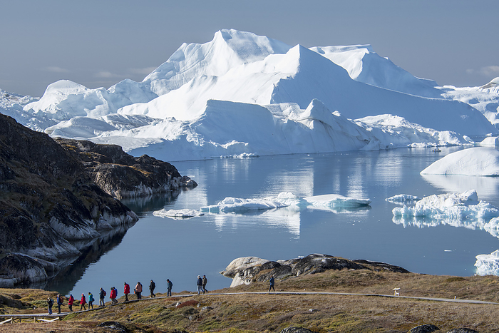 Greenland Boardwalk to an overlook to view the icebergs of Sermeq Kujalleq glacier and Disko Bay  Ilulissat, Greenland, by Michael Melford   Design Pics