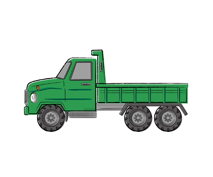 Working car, dump truck, hand-drawn vector illustration