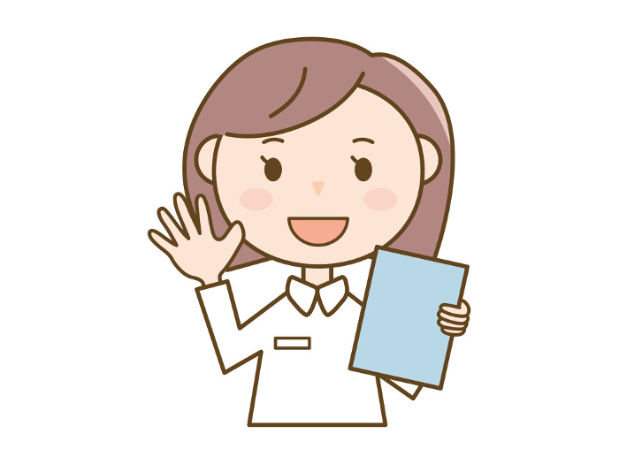 Illustration of a nurse greeting someone with a chart2_illustration of a woman in white coatC