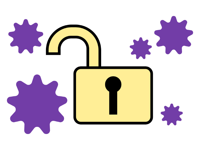 Clipart image of a virus infection image of an unlocked key.