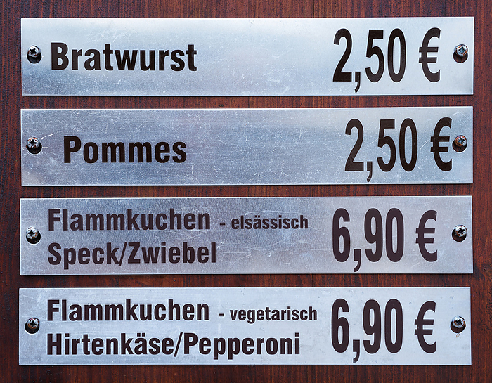 Price tags at a snack bar in Magdeburg Price tags at a snack bar in Magdeburg, by Zoonar Heiko Kueverl