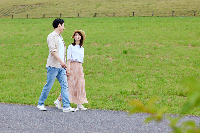 Japanese couple taking a walk