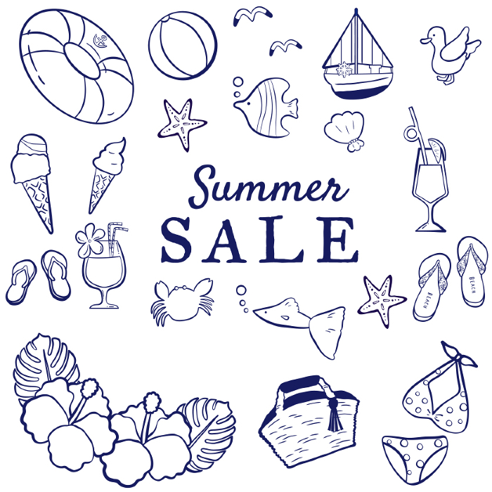 summer sale summer illustration set monochrome
