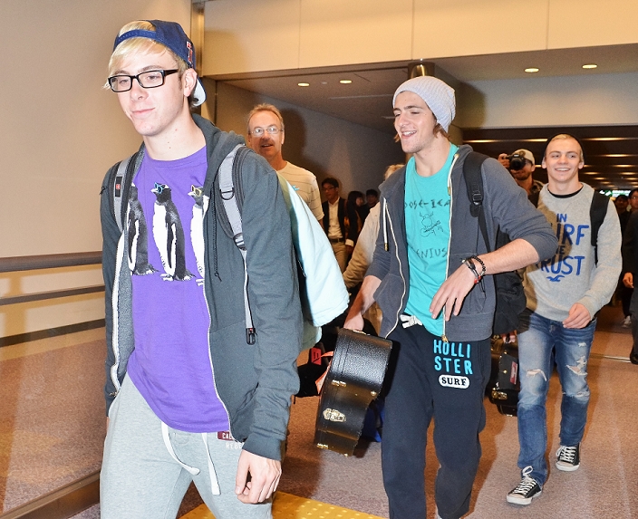 Riker Lynch and Rocky Lynch, Nov 23, 2013 : R5 is seen upon arrival at Narita International Airport in Chiba, Japan, on November 23, 2013.