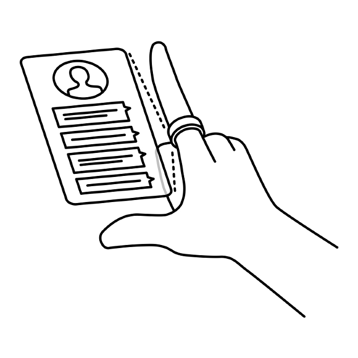 Illus. checking messenger app notifications projected in the air between open fingers wearing a smart ring.