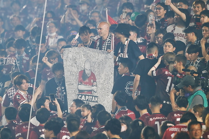 2023 J1 League Iniesta Retirement Ceremony Andres Iniesta  Vissel , JULY 1, 2023   Football   Soccer : Iniesta interacts with fans in the stands during the exit ceremony after Japanese  2023 Meiji Yasuda J1 League  match between Vissel Kobe 1 1 Hokkaido Consadole Sapporo at the NOEVIR Stadium Kobe in Kobe, Japan.  AFLO 