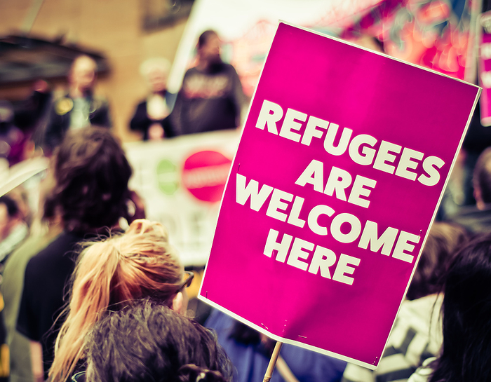 Refugees Are Welcome Street Protestors Refugees Are Welcome Street Protestors
