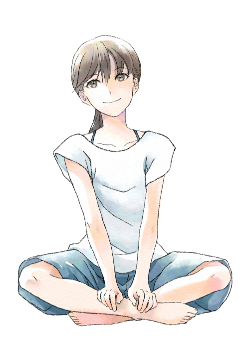 Watercolor style illustration of a young woman sitting 2
