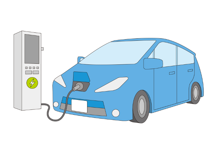Illustration of blue electric car charging_2_with main line