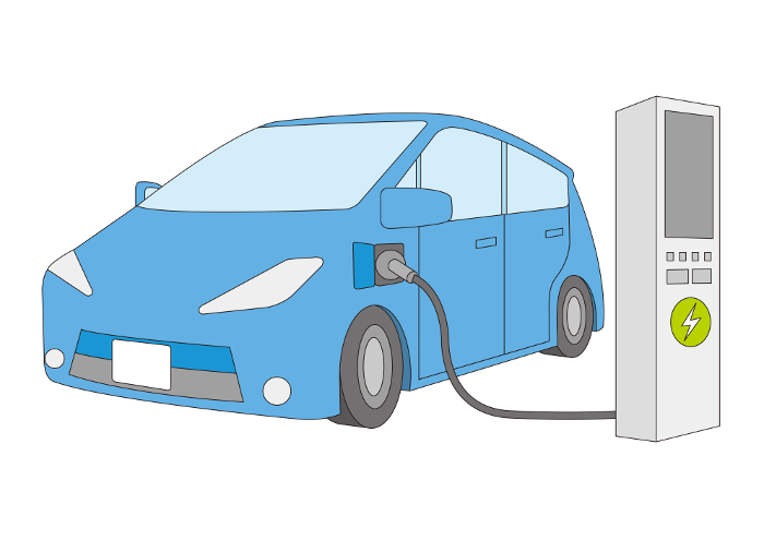 Illustration of blue electric car charging_3_with main line