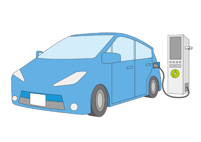 Illustration of blue electric car charging_5_with main line