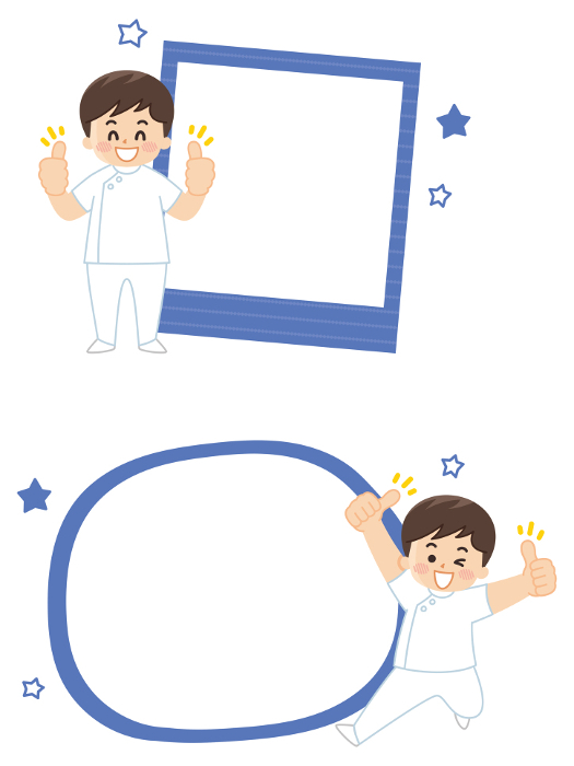 Illustration set of male masseuse and frame Photo frame Callout