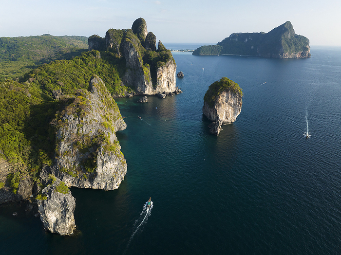Thailand, Krabi Province, Drone view of cliffs of Phi Phi Islands