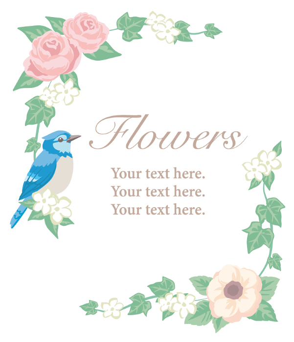 Flowers and birds frame. Vector illustration