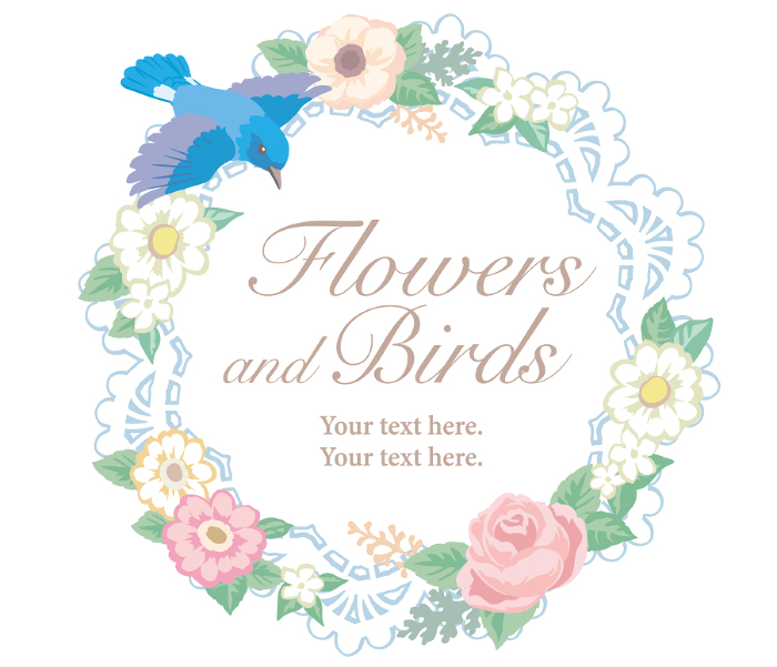 Flowers and birds frame. Vector illustration
