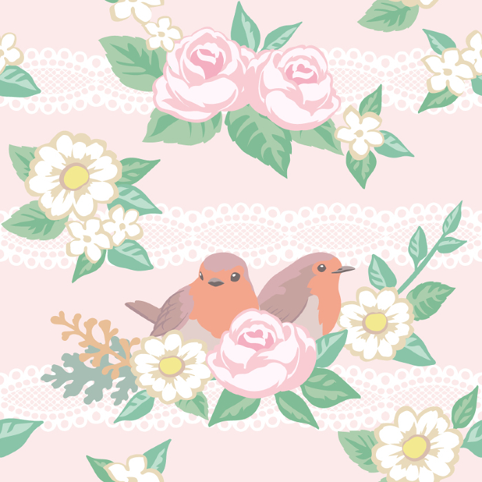 Seamless pattern of flowers and birds. Vector Illustration