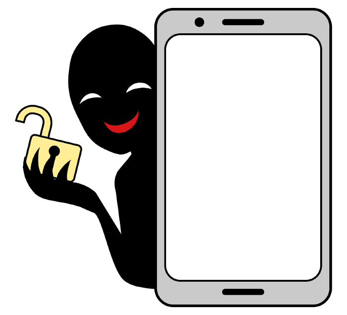 Illustration of hacker and smartphone with unlocked key