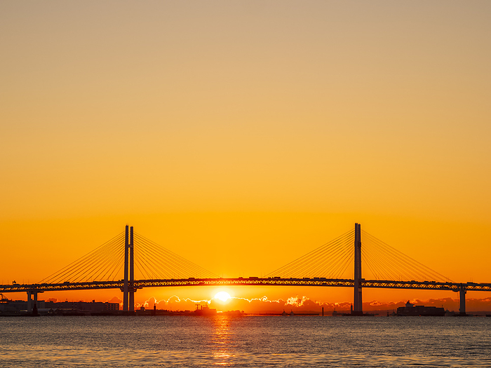 Yokohama Bay Bridge, sunrise, Kanagawa Pref. Taken from Rinko Park
