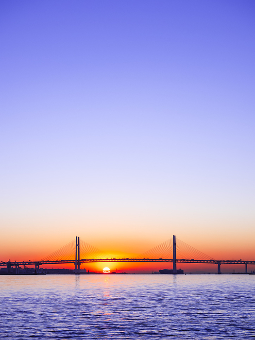 Yokohama Bay Bridge, sunrise, Kanagawa Pref. Taken from Rinko Park