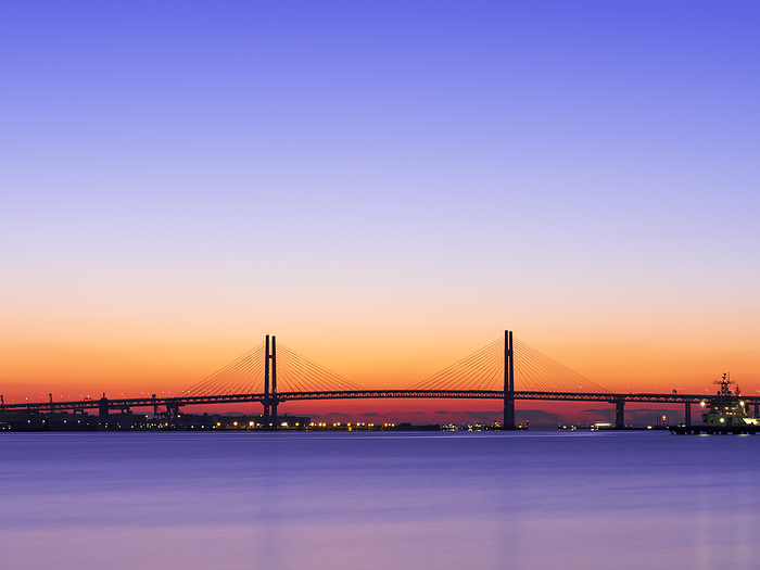Yokohama Bay Bridge at dawn, Kanagawa, Japan Taken from Rinko Park