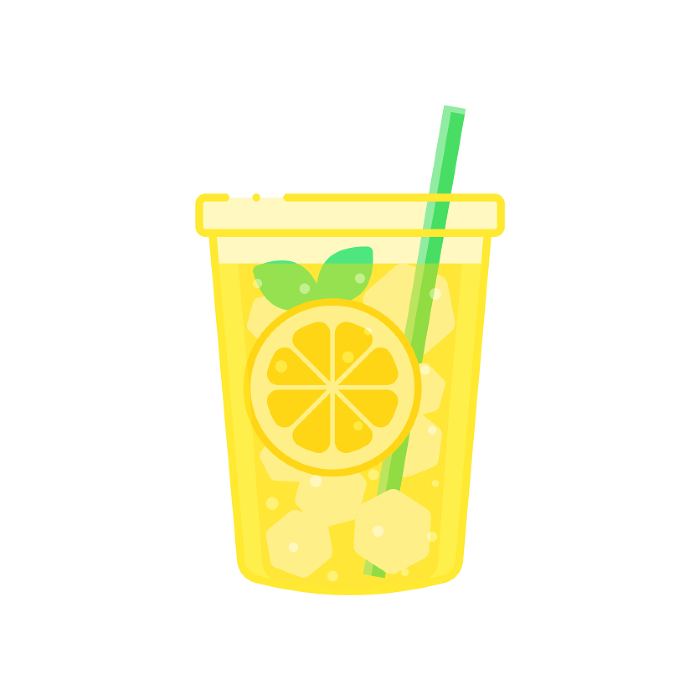 Stylish yellow lemonade with lemon slices - image of fresh fruit juice