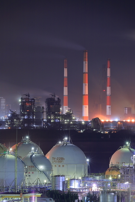 Gas Tanks and Night Views of Factories Okayama Prefecture