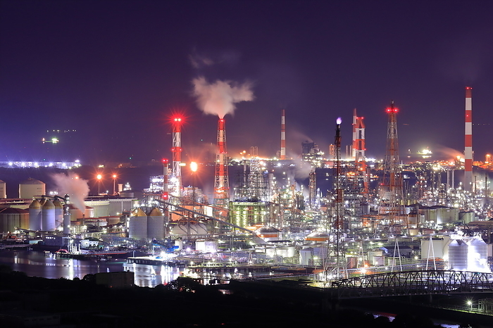 Night view of the factory in Mizushima from Washuzan Skyline Okayama Pref.