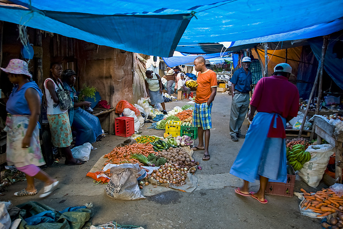 Jamaica Locals sell produce at the aptly named town of Newmarket  Newmarket, Jamaica, by Michael Melford   Design Pics