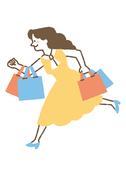 Woman dashing with shopping bag_Color