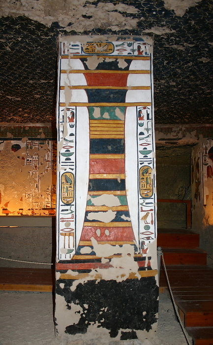 The Djed pillar a symbol in Ancient Egypt, representing stability. It is associated with the creator god Ptah and Osiris The Djed pillar a symbol in Ancient Egypt, representing stability. It is associated with the creator god Ptah and Osiris. Wall painting in the Egyptian god of the afterlife, the underworld, and the dead Wall Painting Inside the tomb  QV66  of Nefertari, in Egypt s Valley of the Queens. It was discovered by Ernesto Schiaparelli in 1904. It is called the Sistine Chapel of Ancient Egypt. In the Valley of the Queens, Nefertari s tomb once held the mummified body and representative symbolisms of her, like what most Egyptian tombs consisted of. Now, everything had been looted except for two thirds of the 5,200 square feet of wall paintings. ca. 1255 BC