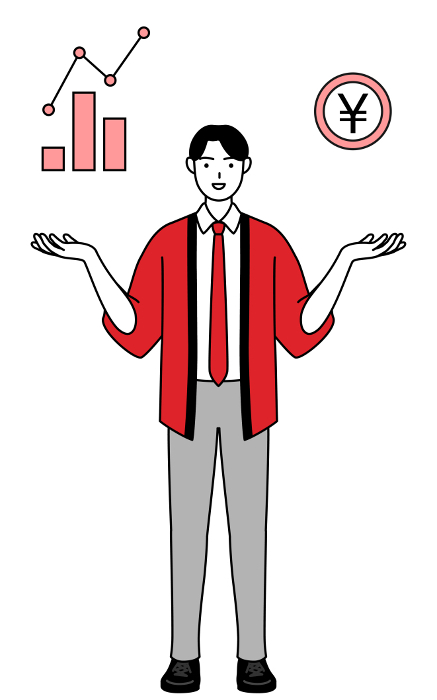A salesman in a red happi coat guiding DX's image, performance and sales growth.