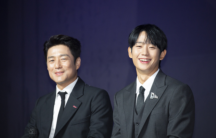 Press conference for Netflix s drama, D.P. Season 2, in Seoul Ji Jin Hee and Jung Hae In, July 18, 2023 : South Korean actors Ji Jin Hee and Jung Hae In  R  attend a press conference for Netflix s drama, D.P. Season 2, in Seoul, South Korea. The military drama follows the Army s Deserter Pursuit  D.P.  team and it is based on webtoon series of Kim Bo Tong. D.P. Season 2 is going to hit the platform on July 28.  Photo by Lee Jae Won AFLO   SOUTH KOREA 