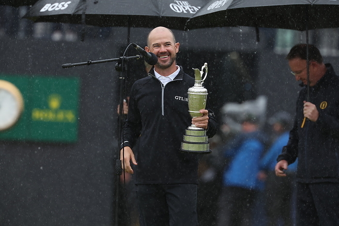 2023 British Open Golf Championship United States  Brian Harman celebrates with the Claret Jug trophy after winning the 2023 British Open Golf Championship at the Royal Liverpool Golf Club in Wirral, England, on July 23, 2023.  Photo by Koji Aoki AFLO SPORT 