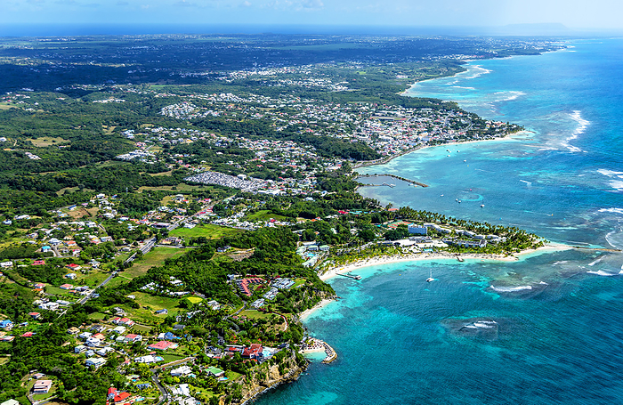 Aerial view of the south coast near Sainte-Anne, Grande-Terre, Guadeloupe, Caribbean., by Zoonar/Iryna Shpulak