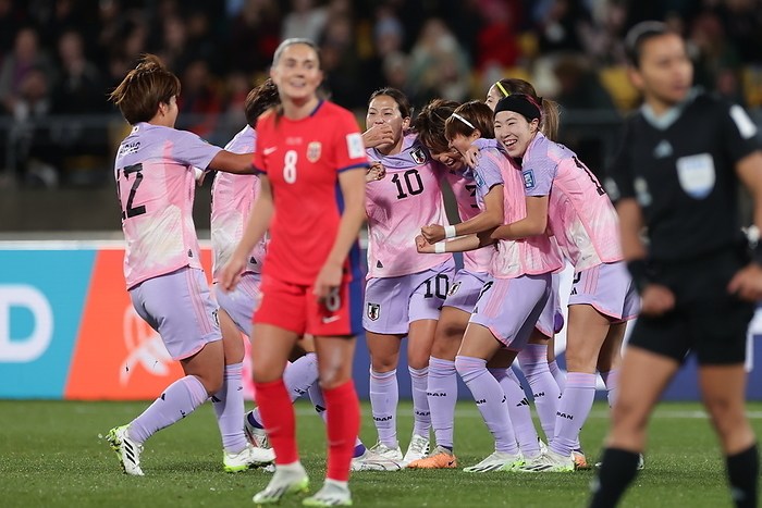 2023 FIFA Women s World Cup Final Tournament First Round   Japan takes the lead on an own goal Japan Womens National Team  JPN , Aug 5, 2023   Football   Soccer : Japan Womens National Team celebrate after scoring her teams first goal  Own Goal  during the FIFA Womens World Cup Australia   New Zealand 2023 Group Round 16 match between Japan and Norway at Wellington Regional Stadium in Wellington, New Zealand.  Photo by AFLO 