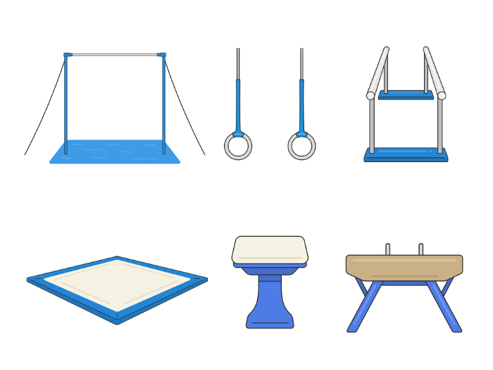 Illustration set of apparatus for different gymnastics events