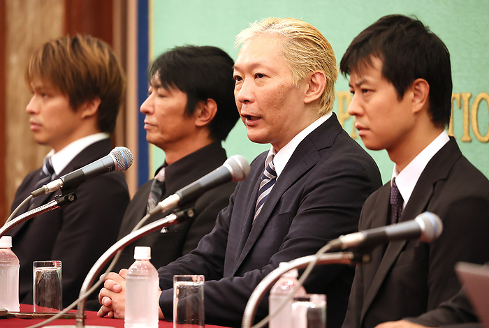 Victims of sexual abuse by Johnny Kitagawa hold a press conference August 4, 2023, Tokyo, Japan   Members of Johnny s Sexual Assault Victims Association  L R  Kazuya Nakamura, Jyunya Hiramoto, Shimon Ishimaru and Akimasa Nihongi hold a press conference at the Japan National Press Club in Tokyo on Friday, August 4, 2023. UN human rights group probeed cases of entertainment company Johnny   Associate founder Johnny Kitagawa s sexual abuse to the company s young boy talents and several hundreds talents were abused.   photo by Yoshio Tsunoda AFLO 