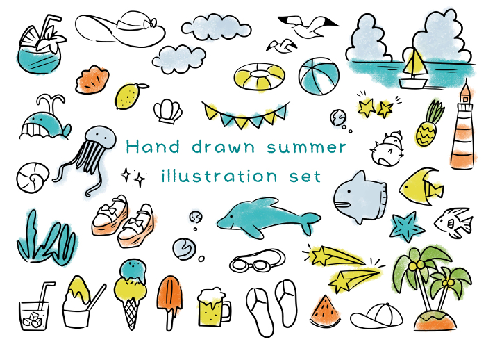 Cute hand-drawn summer material set
