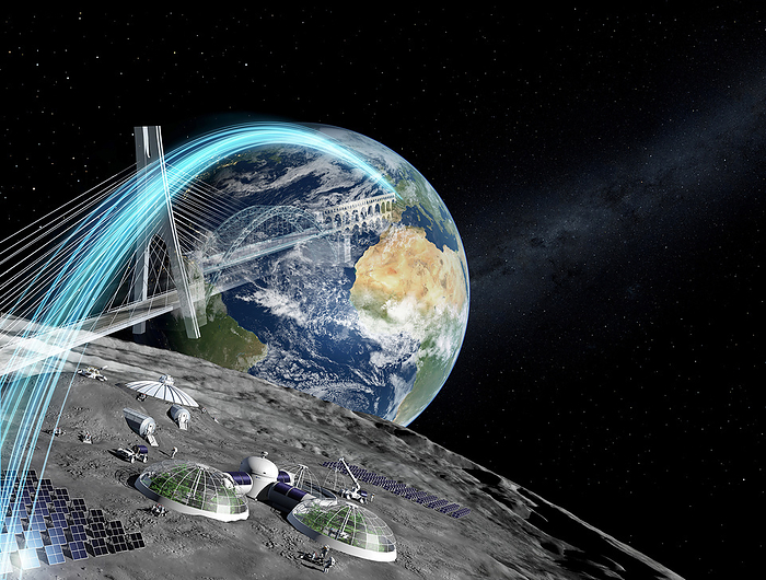 Moon base, conceptual illustration Conceptual illustration of a lunar base., by EUROPEAN SPACE AGENCY P. Carril SCIENCE PHOTO LIBRARY
