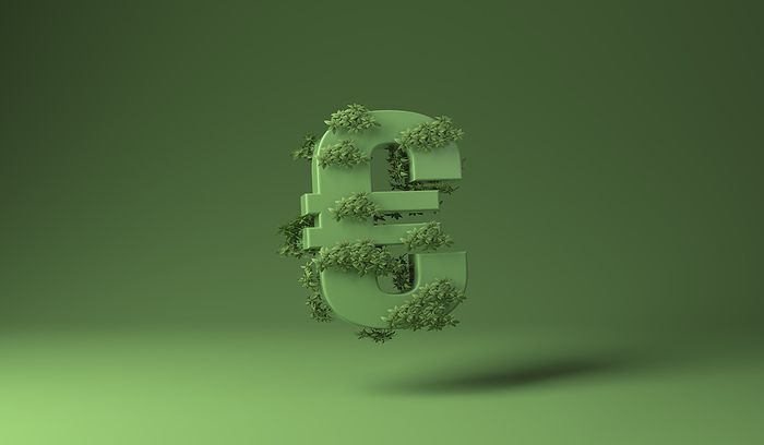 Euro sign covered with green plants against green background
