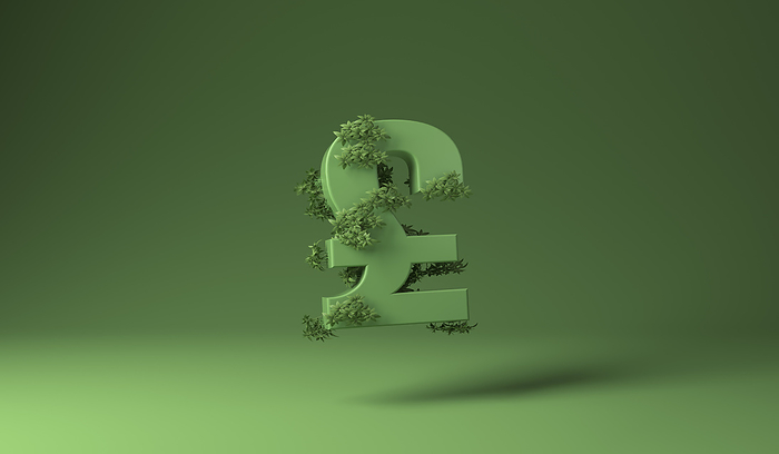Pound sign covered with green plants against green background