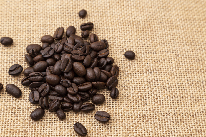 Coffee beans placed on linen
