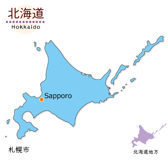 Hokkaido and provincial capitals, simple and cute map, overall map including the four northern islands