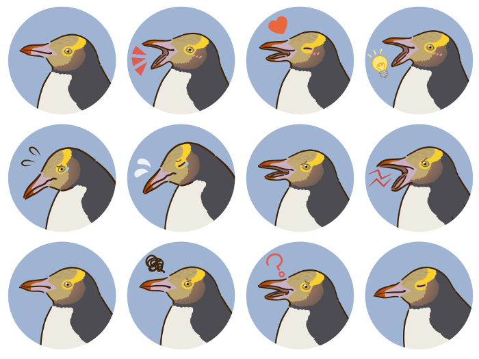 Yellow-bellied penguin expression icon set