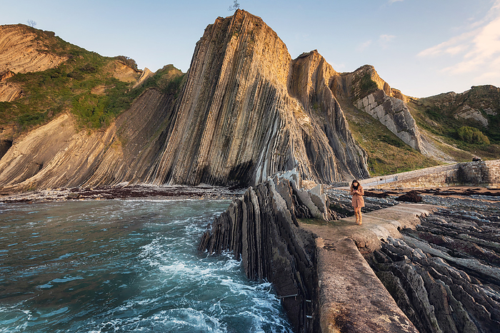 Coast landscape of famous Flysch in Zumaia, Basque country, Spain. Famous geological formations landmark. Coast landscape of famous Flysch in Zumaia, Basque country, Spain. Famous geological formations landmark.