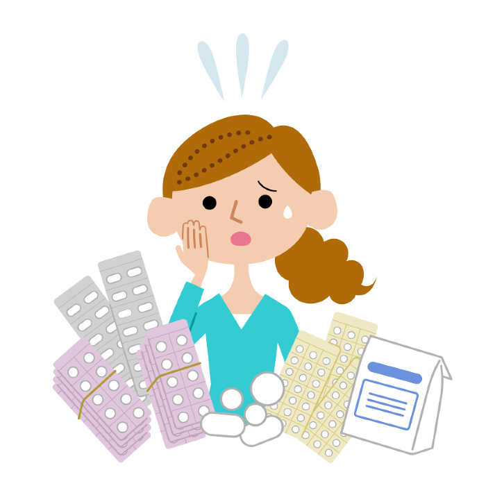 Young woman with a lot of medications